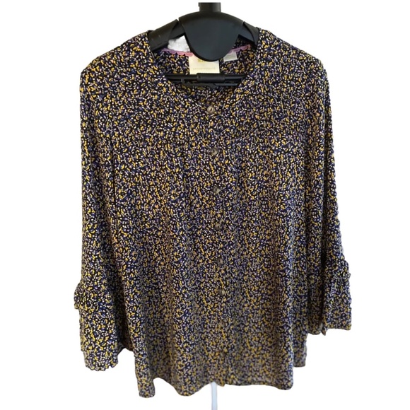 Maeve by Anthropologie Berwick Top Black Print Button Down Size S 3/4 Sleeves - Picture 10 of 14